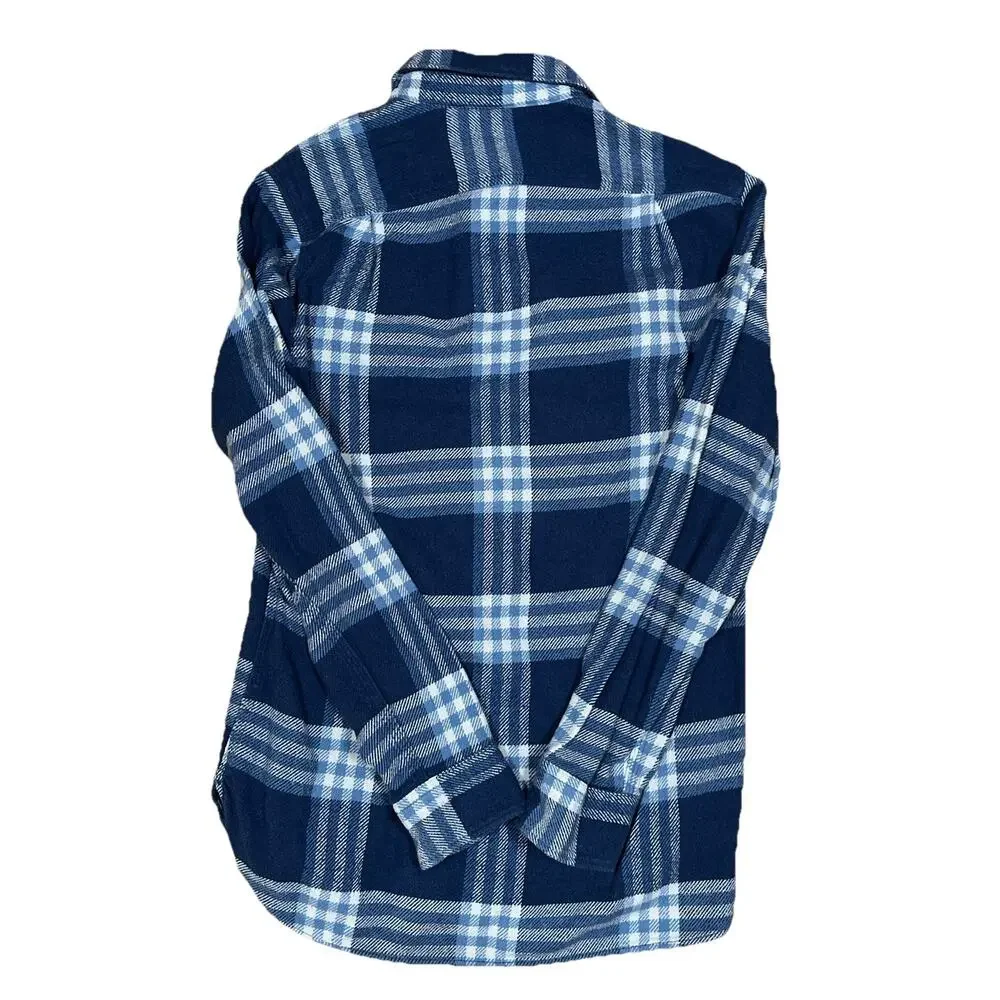 J.Crew Wallace & Barnes Heavyweight Flannel Plaid Shirt Small Blue White K2519